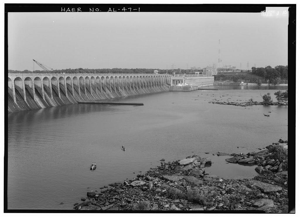Historic view of the Tennessee River and Wilson Dam area at Muscle Shoals